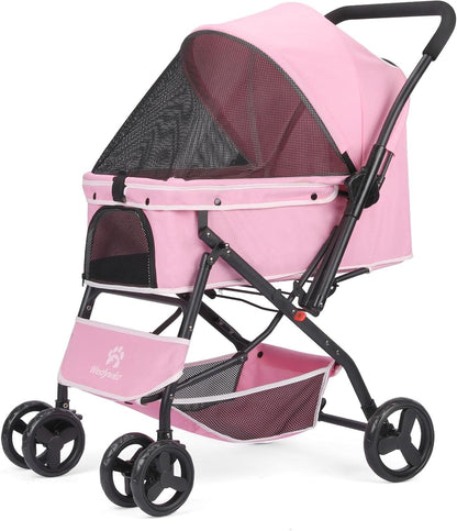 Pet Stroller Foldable Dog Cat Pushchair 360 Wheels Brake Storage Travel Pink