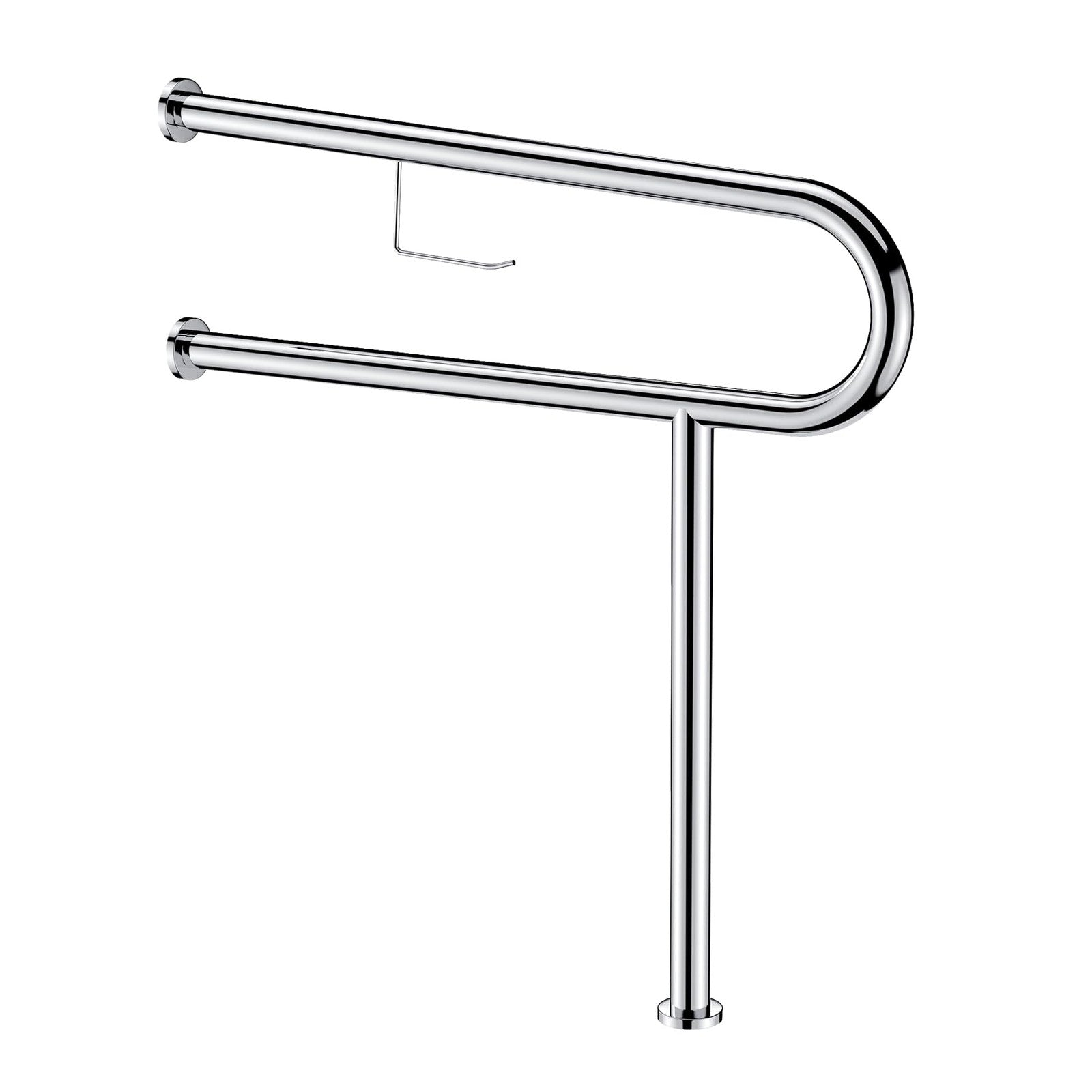 80cm Bathroom Grab Rail Toilet Support Handle Chrome Safety Bar w Paper Holder