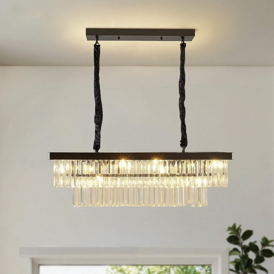 Modern Crystal Chandelier 8 Light Black Ceiling Pendant E14 Fixture 80x85cm