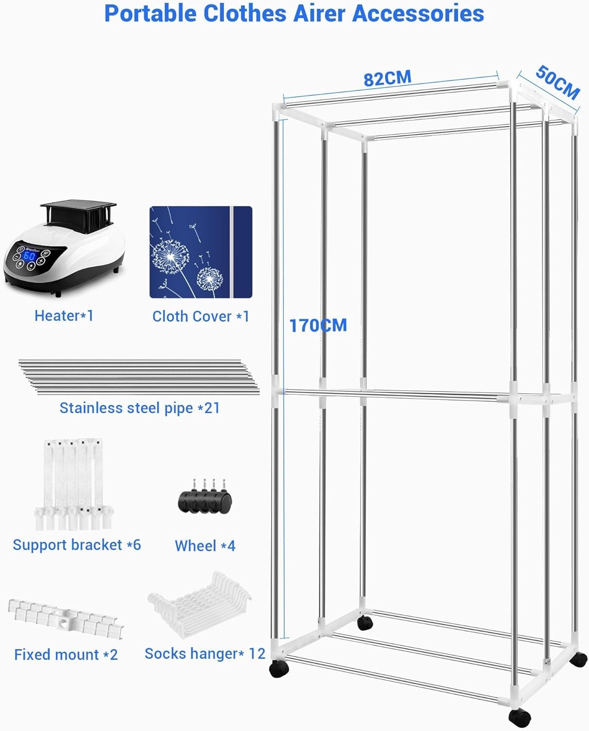 Heated Clothes Airer 1500W 2 Tier Electric Dryer with Remote Timer Indoor