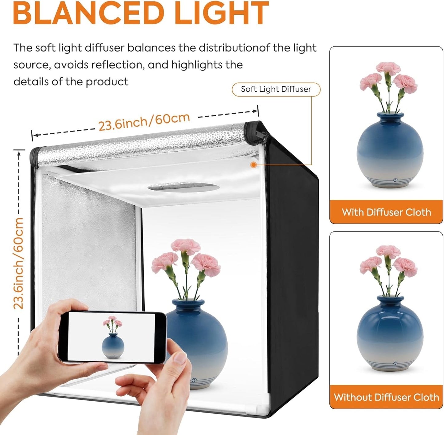 Photo Light Box Studio Tent 60x60cm Bi-Color Dimmable LED Product Backdrops