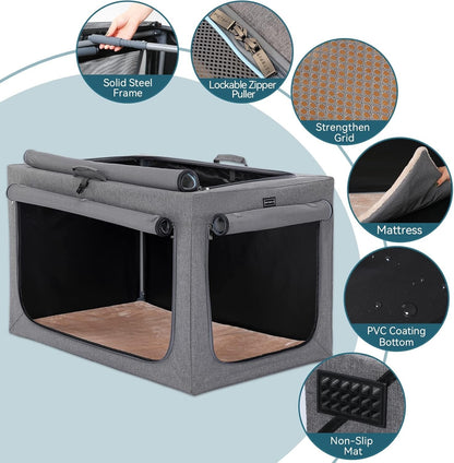 Dog Crate Soft Fabric Foldable Petsfit Large 91cm Portable Indoor Travel Grey