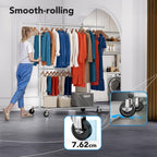 Heavy Duty Double Clothes Rail w/ Wheels 209kg Adjustable Mobile Rack