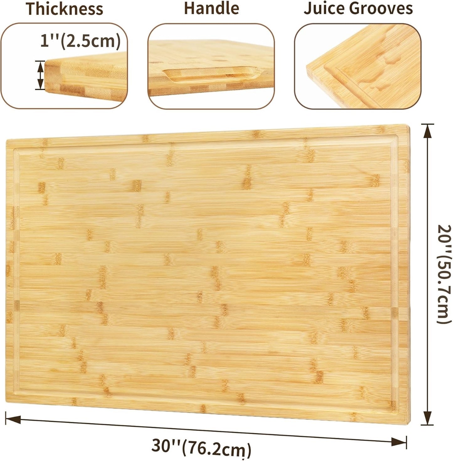 Bamboo Chopping Board Extra Large Butcher Block Juice Groove Handles Kitchen