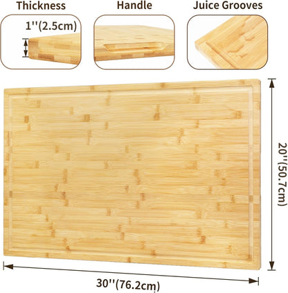 Bamboo Chopping Board Extra Large Butcher Block Juice Groove Handles Kitchen