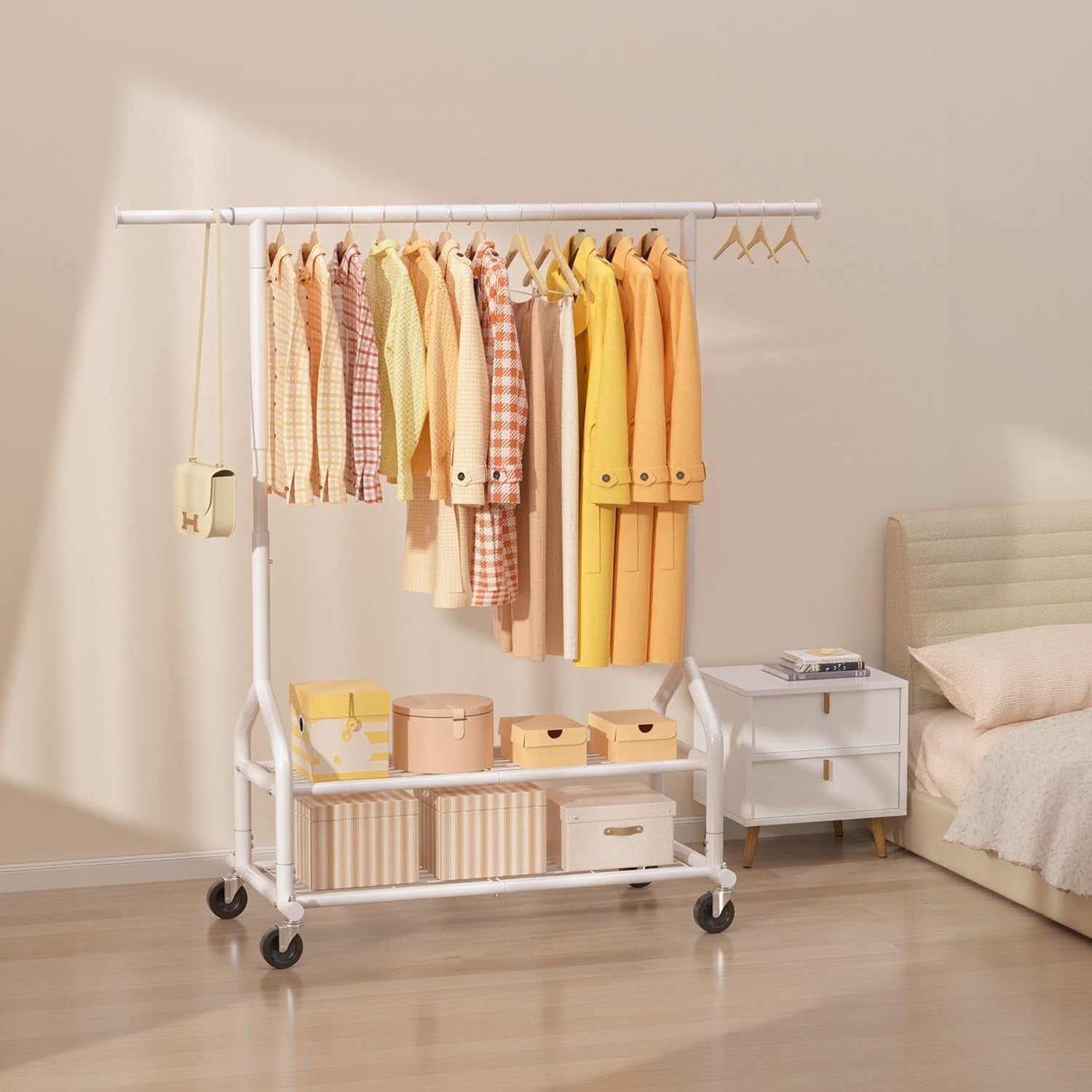 Heavy Duty Clothes Rack 688lb Rolling Garment Rail 3 Shelves Wheels Adjustable