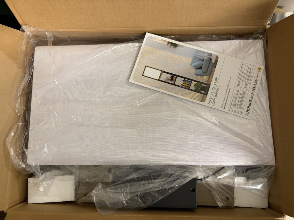 LED Floor Lamp w/ Shelves Remote Dimmable USB 3-Tier Rustic Grey