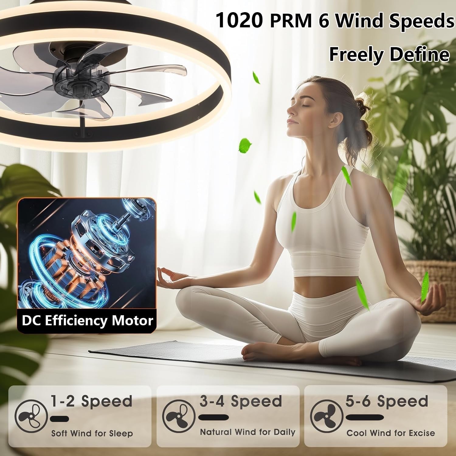 Ceiling Fan Light 50cm Remote 6 Speed Reversible Dimmable LED 5500lm Black Quiet