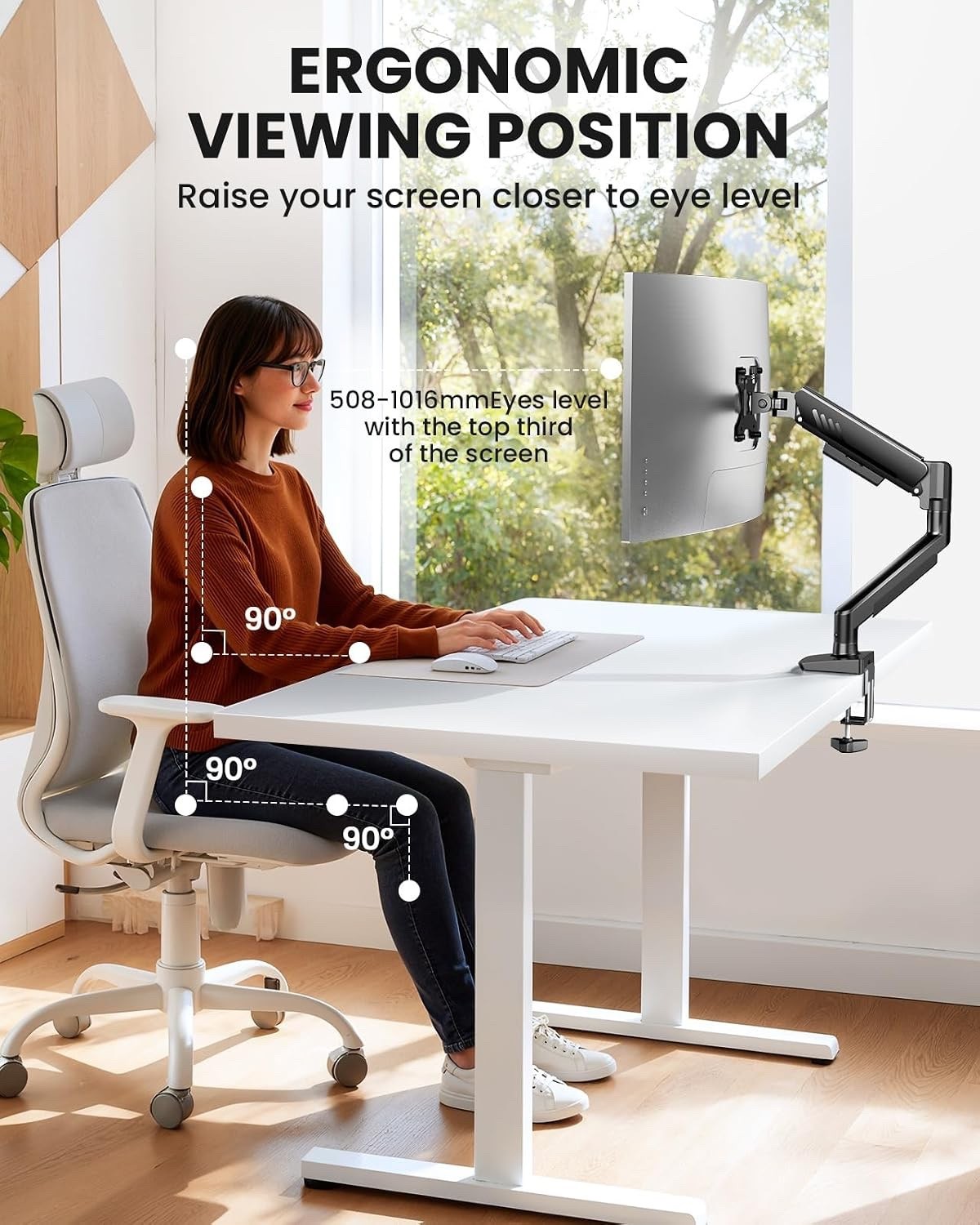 Monitor Stand Arm Desk Mount Single 13-34in Tool-Free VESA Adjustable 9kg Black