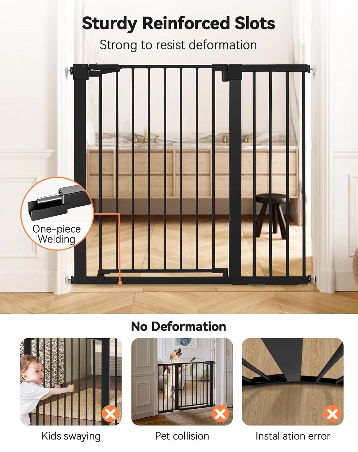 Baby Gate Safety 36in Extra Tall Auto Close Pet Dog Stair Doorway Black Metal