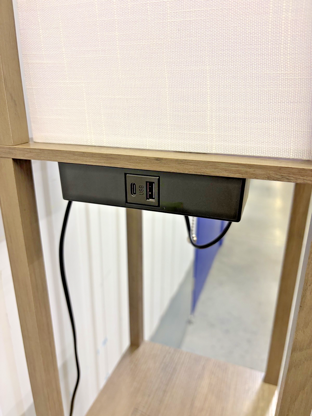 LED Floor Lamp w/ Shelves Remote Dimmable USB 3-Tier Rustic Grey