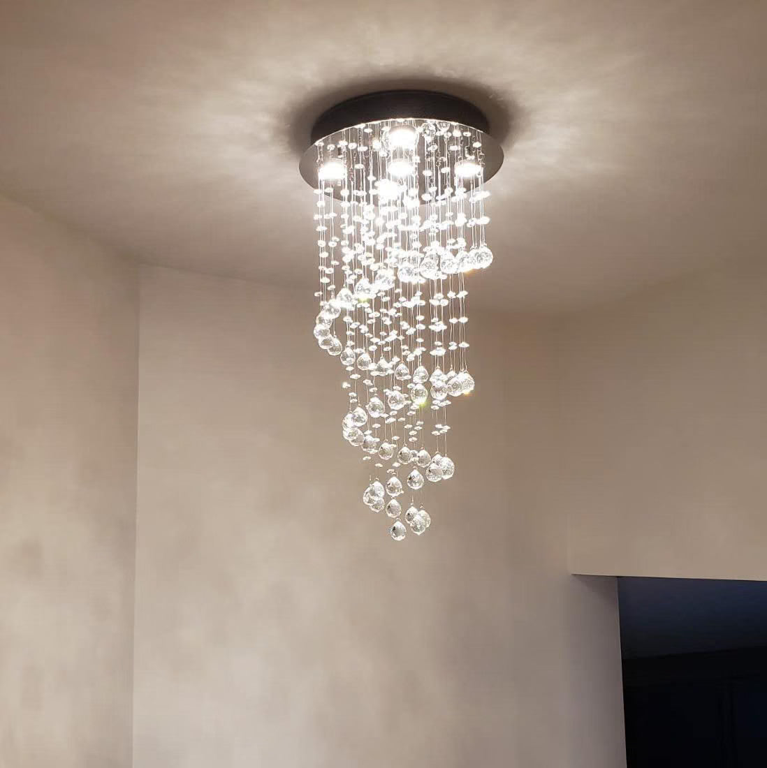 Crystal Chandelier Ceiling Light K9 Raindrop Spiral Chrome 40x80cm 5x GU10 Bulbs
