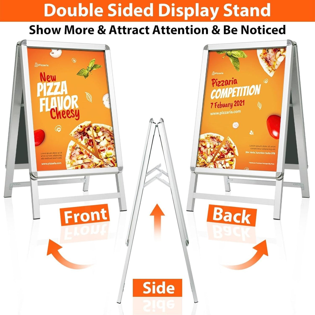 A2 Pavement Sign Board Double Sided A Frame Poster Display Silver Aluminium