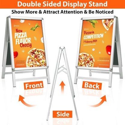A2 Pavement Sign Board Double Sided A Frame Poster Display Silver Aluminium