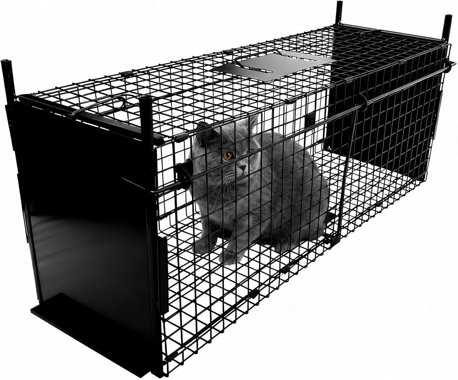 Humane Animal Trap Cage Double Door 84x33x 28 cm Metal Live Catch Rabbit Black