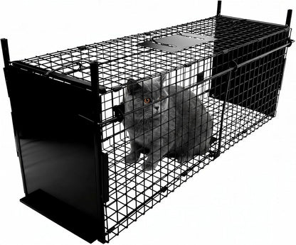 Humane Animal Trap Cage Double Door 84x33x 28 cm Metal Live Catch Rabbit Black