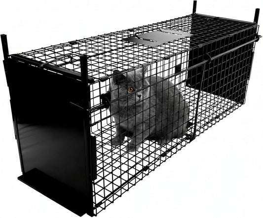 Humane Animal Trap Cage Double Door 84x33x 28 cm Metal Live Catch Rabbit Black