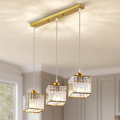 Crystal Chandelier Ceiling Light 3 Lights Adjustable Height E27 Pendant Modern