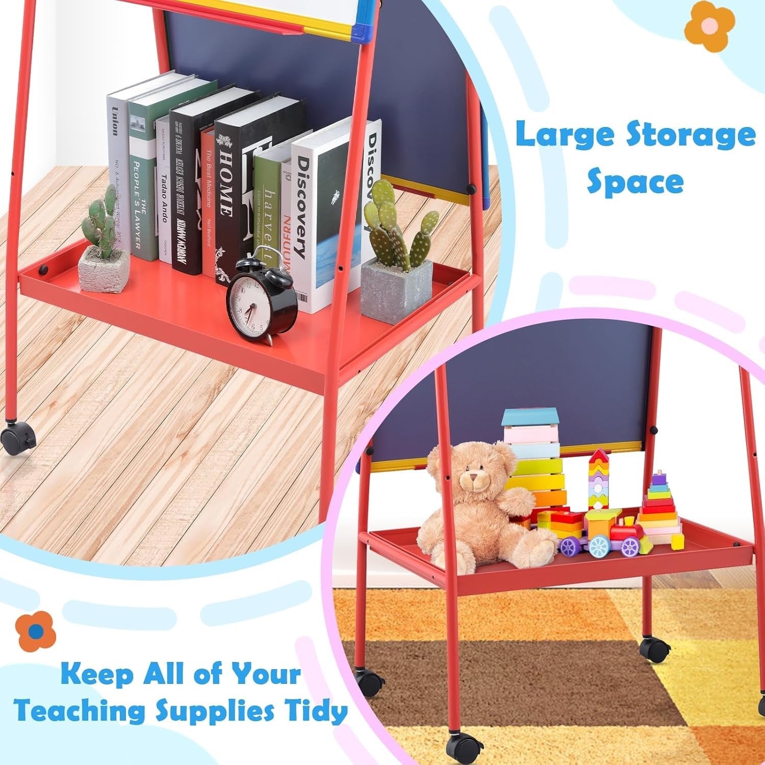 Mobile Whiteboard Stand 90x60cm Height Adjustable Double Sided