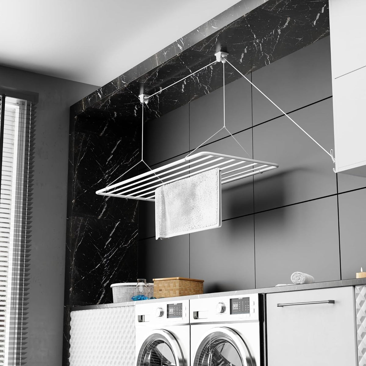 Ceiling Clothes Airer Dryer Rack Pulley Hanging 100x50cm 8m 20kg Foldable White
