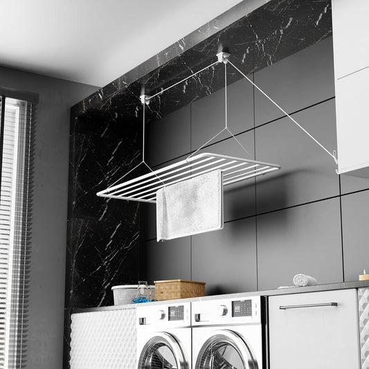 Ceiling Clothes Airer Dryer Rack Pulley Hanging 100x50cm 8m 20kg Foldable White