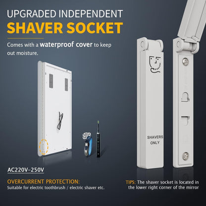 Bathroom Mirror LED Illuminated 500x700mm Shaver Socket Anti Fog Dimmable IP44
