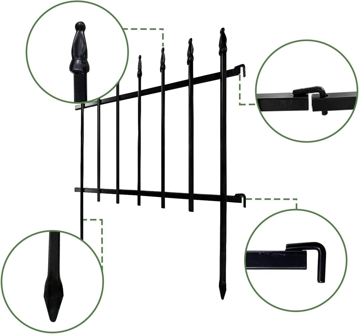 Garden Fence Border Panels Metal 5 Pack Black 45cm x 57cm 2.8m No Dig Edging