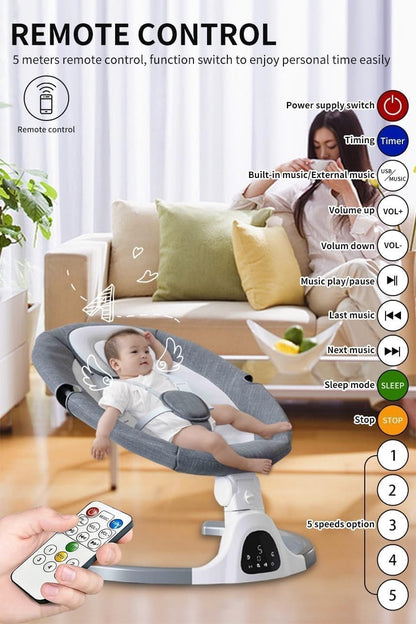 Electric Baby Swing Bluetooth Remote 5 Speed Infant Rocker 5 Point Beige