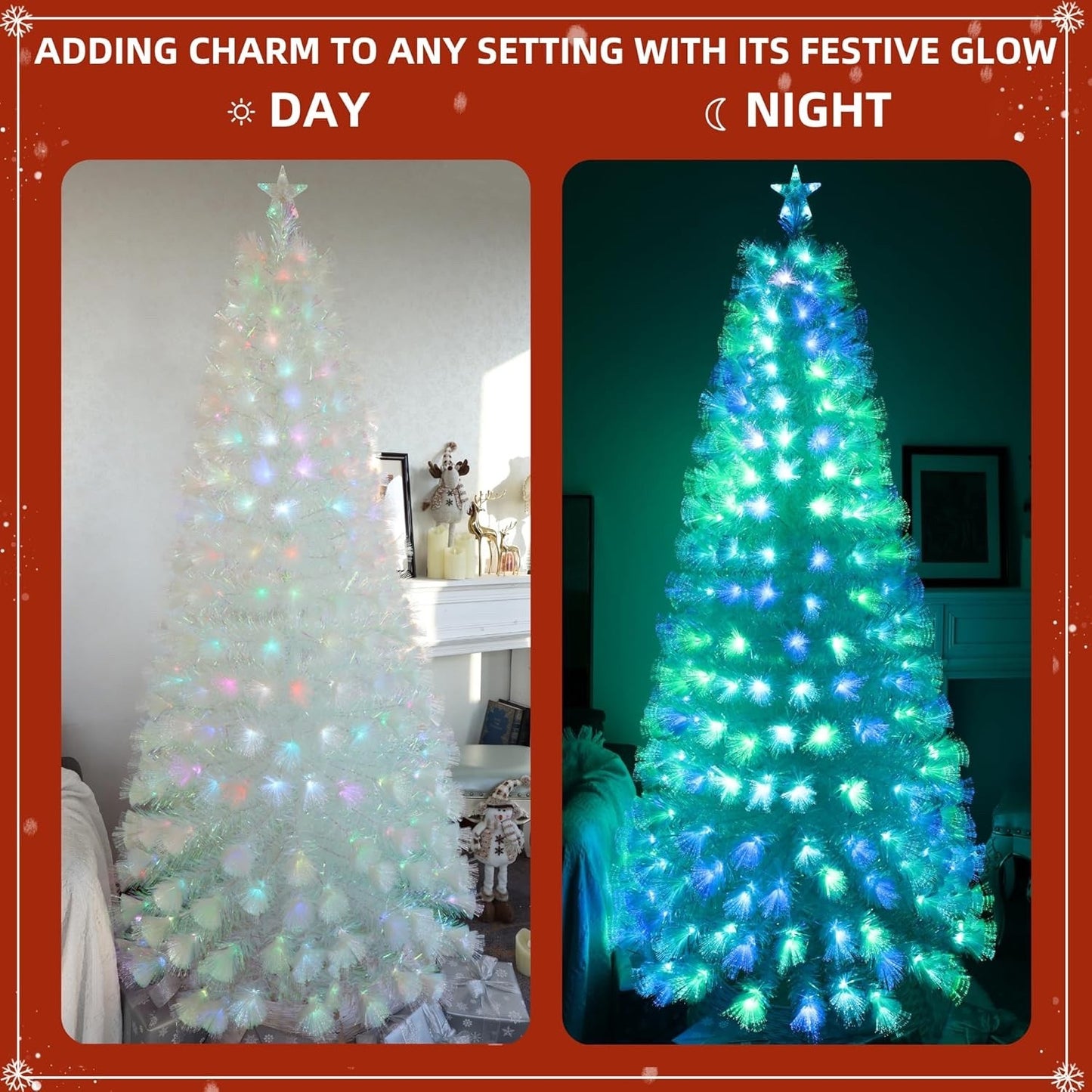 Artificial Christmas Tree 7ft Pre Lit 290 Tips Multi Color Star Stand PVC White