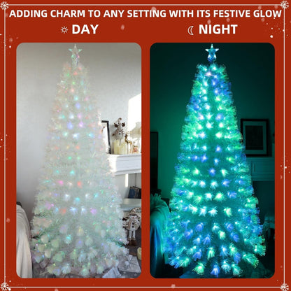 Artificial Christmas Tree 7ft Pre Lit 290 Tips Multi Color Star Stand PVC White