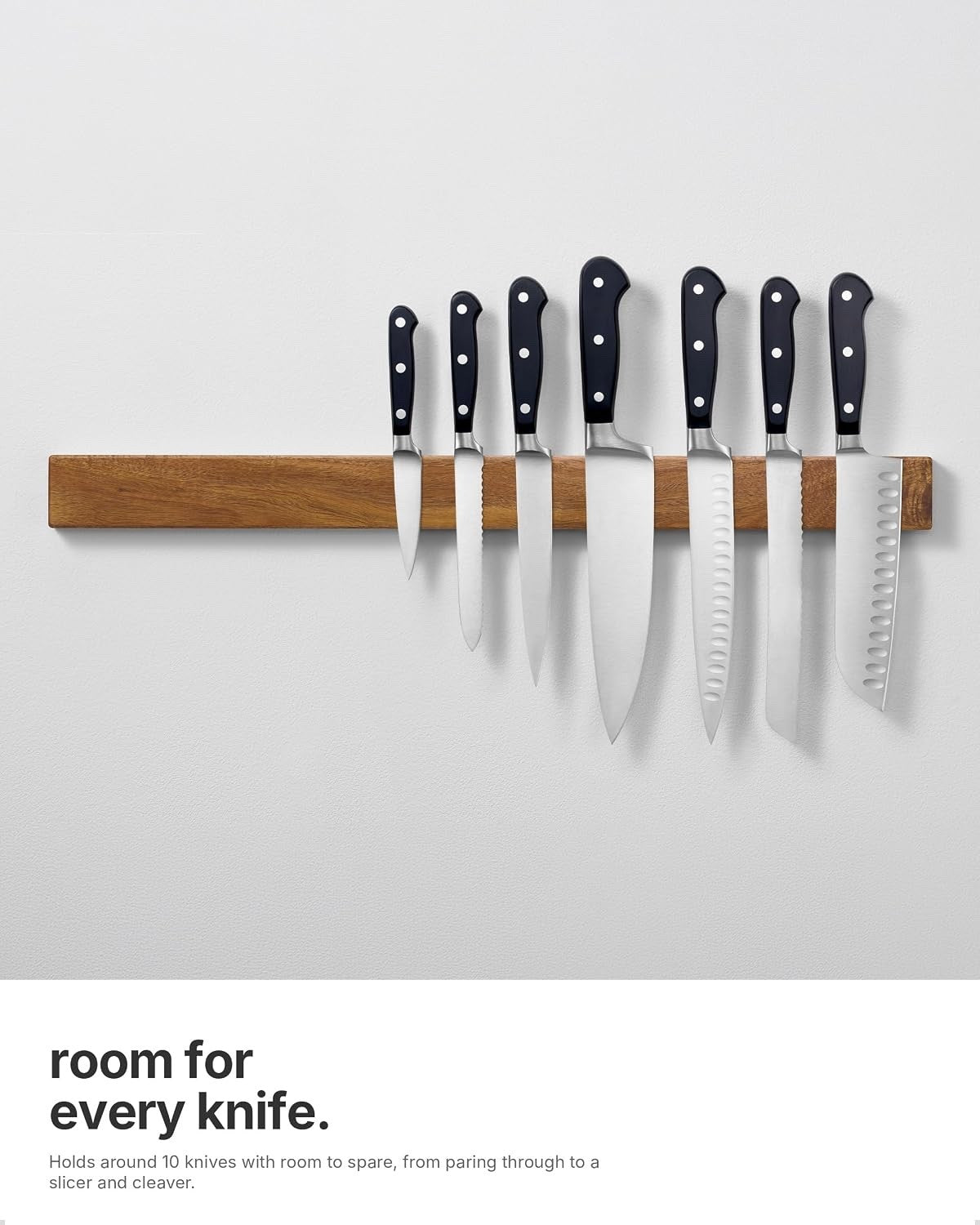 Magnetic Knife Holder Rack Strip 60cm Acacia Wood Wall Mounted Kitchen Storage