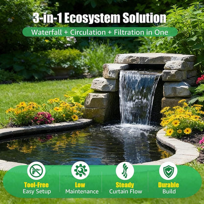 Pond Waterfall Filter Kit 980GPH Pump 13ft Hose 3000 Gallon Outdoor Garden Pond