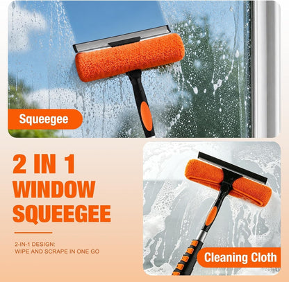 Window Cleaning Pole Telescopic 7.2m Extendable Squeegee 2 in 1 Microfibre Kit