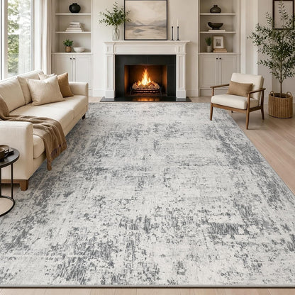 Large Area Rug Carpet 240x340cm Grey Abstract Washable Non Slip Faux Wool Modern