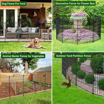Metal Garden Fence Panels 6Pc Black Iron No Dig Outdoor Border 107cm x 389cm