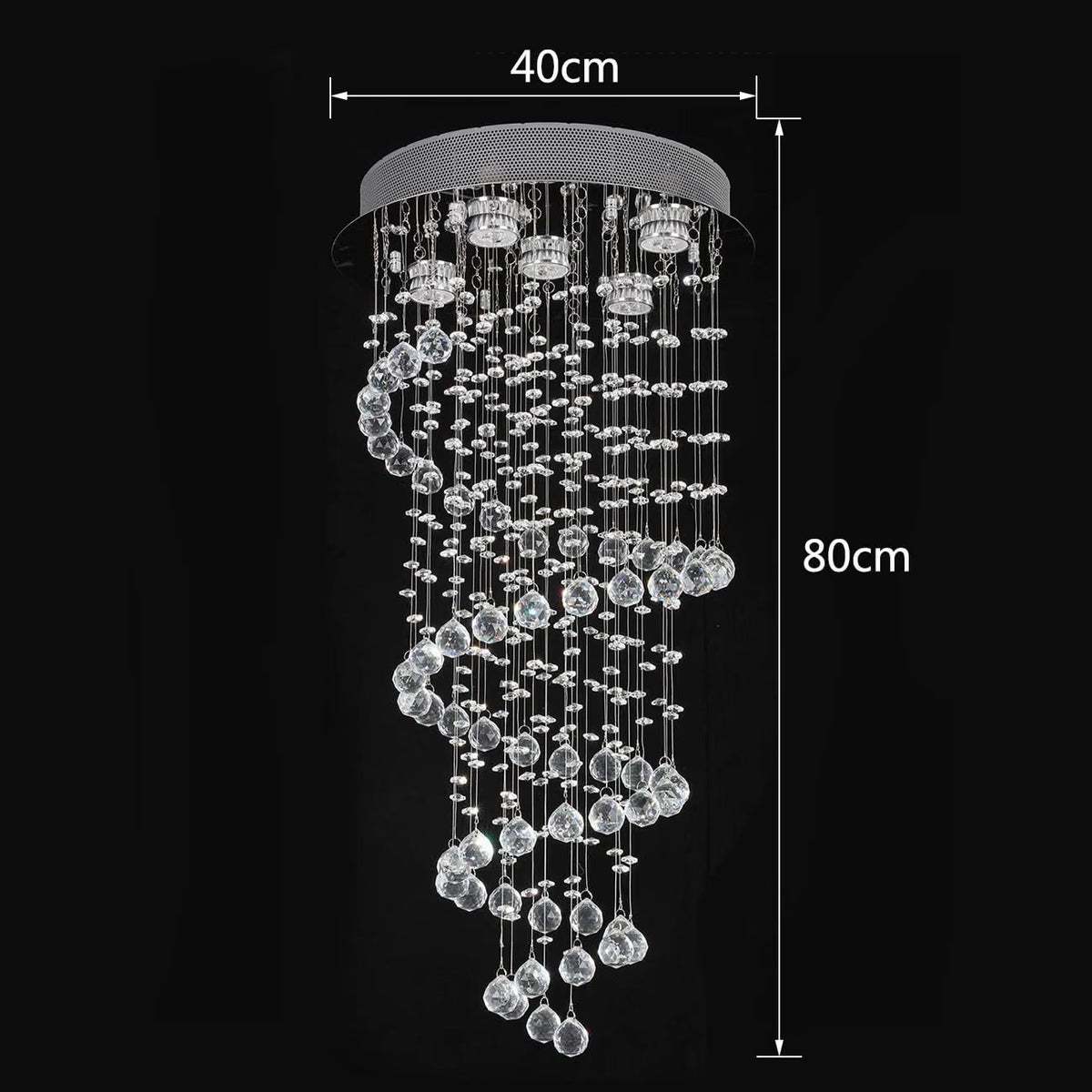 Crystal Chandelier Ceiling Light K9 Raindrop Spiral Chrome 40x80cm 5x GU10 Bulbs