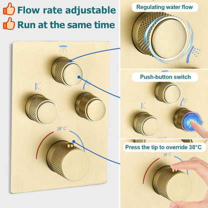 Concealed Rainfall Shower Thermostatic Mixer Valve System Simultaneous Operation