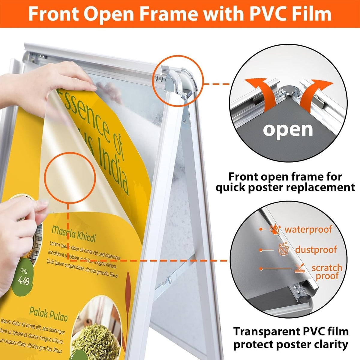 A2 Pavement Sign Board Double Sided A Frame Poster Display Silver Aluminium