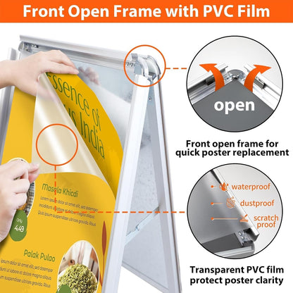 A2 Pavement Sign Board Double Sided A Frame Poster Display Silver Aluminium