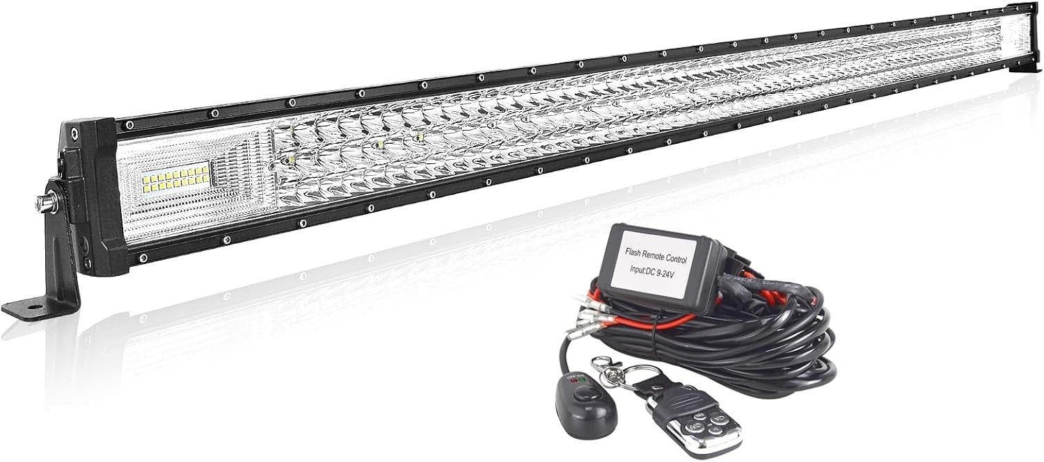 AUXTINGS 52" 675W LED Light Bar Triple Row 6000K + Remote Strobe Harness Kit