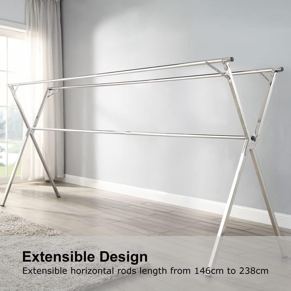 Foldable Stainless Steel Clothes Airer Drying Rack 2.38m Indoor Outdoor Laundry