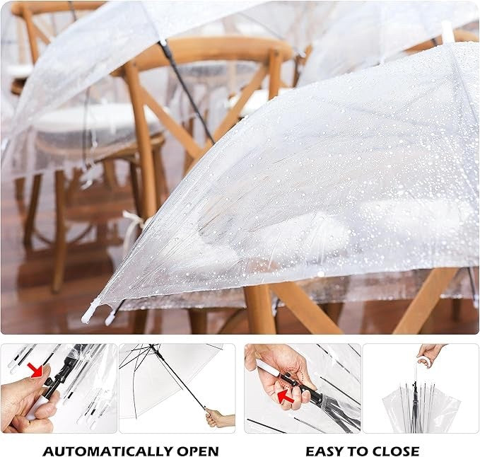 Clear Wedding Umbrellas 10 Pack Transparent Dome White Semi Auto Bride Party