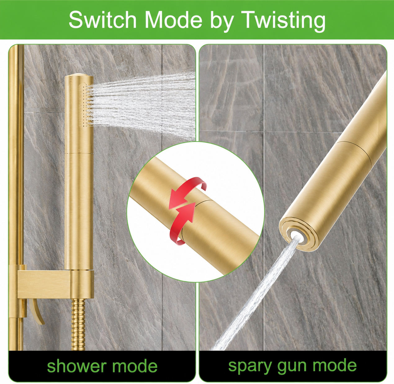 Shower Riser Rail Kit Brushed Gold Pressure Boost Head Hose Adjustable Holder