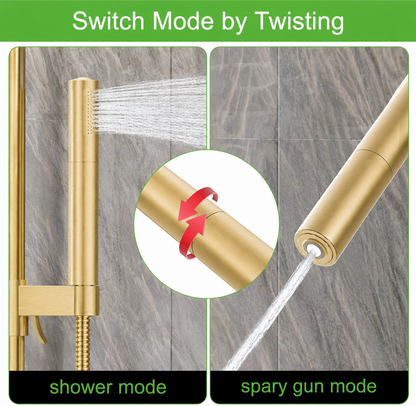 Shower Riser Rail Kit Brushed Gold Pressure Boost Head Hose Adjustable Holder