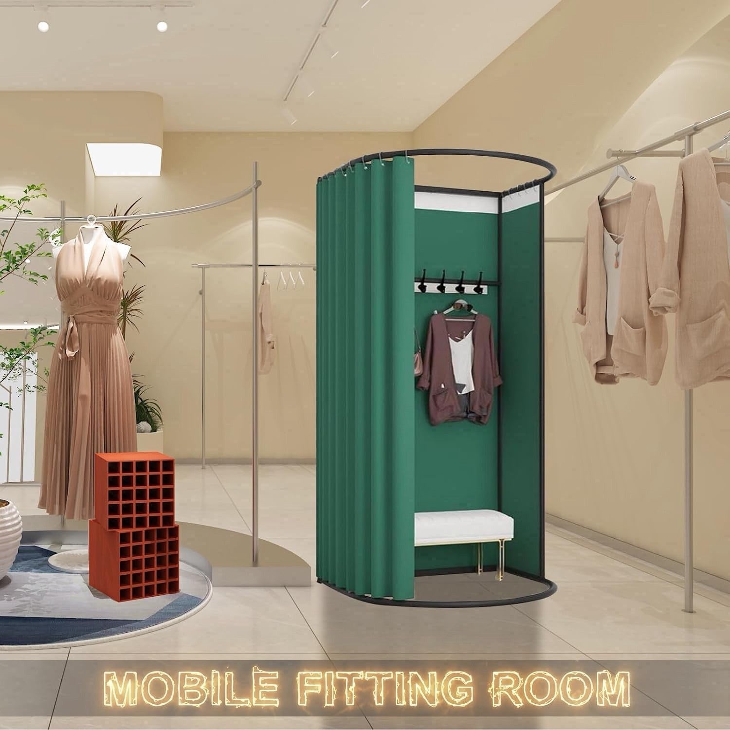 Portable Changing Room Fitting Booth Privacy Curtain 200cm Green Clothing Store