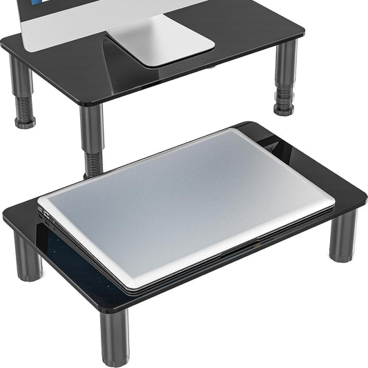 Monitor Stand Riser 2 Pack Adjustable Height Glass Desk Laptop PC TV Shelf