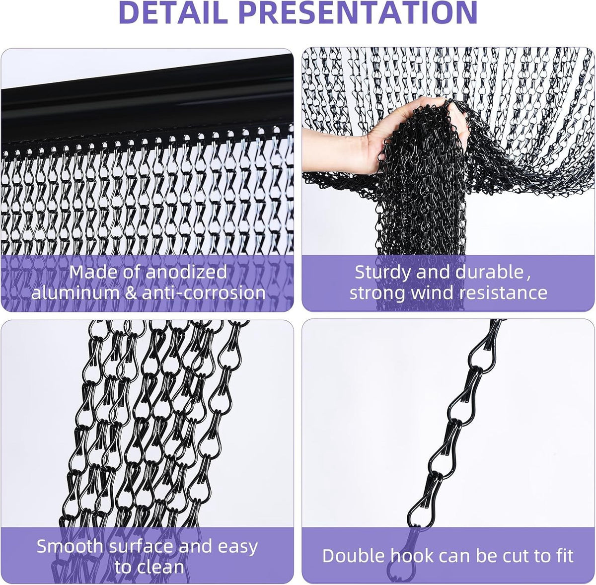Door Fly Screen Chain Curtain 100x210cm Black Aluminium Metal Insect Blind
