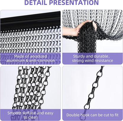Door Fly Screen Chain Curtain 100x210cm Black Aluminium Metal Insect Blind