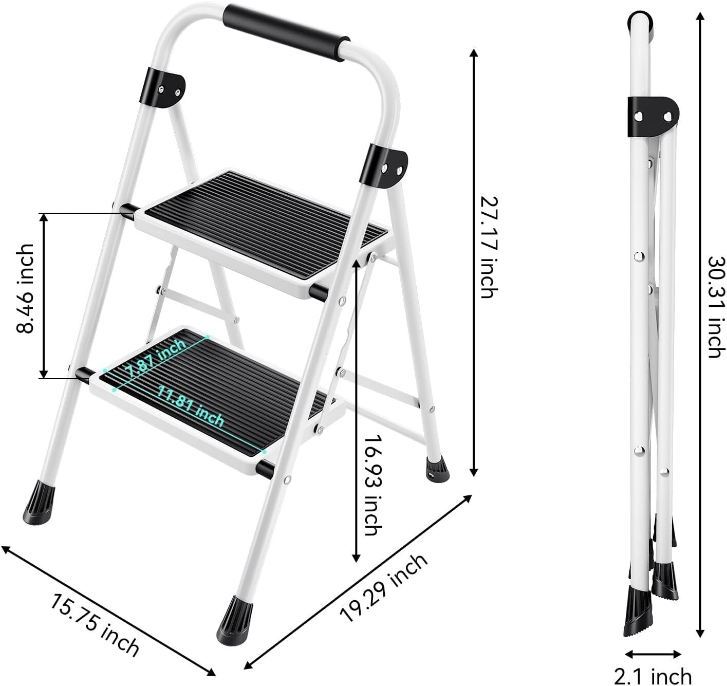 KINGRACK 2 Step Ladder with Non-Slip and Wide Pedal 330lbs Max Load White