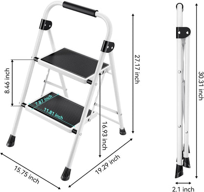 KINGRACK 2 Step Ladder with Non-Slip and Wide Pedal 330lbs Max Load White